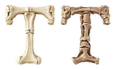 letter font "T" made of bones and skulls for halloween parties and horror festivals