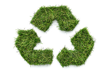 A green grass recycling icon, isolated on a white background, symbolizes sustainability, environmental care, and eco-friendly practices.