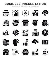 Vector Business Presentation types icon set in Glyph style. vector illustration.