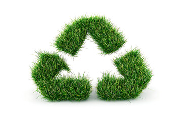 A green grass recycling icon, isolated on a white background, symbolizes sustainability, environmental care, and eco-friendly practices.