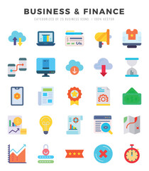 Business & Finance icons set. Collection of simple Flat web icons.