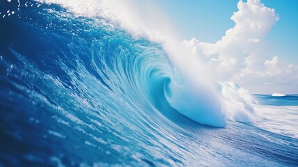 A large wave is crashing on the shore