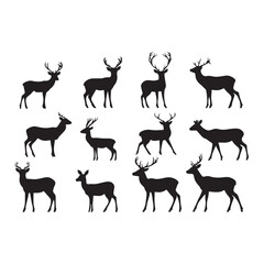 A Vector set of deer silhouettes