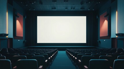Empty Movie Theater with a Blank Screen