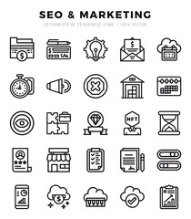 SEO & Marketing. Lineal icons Pack. vector illustration.