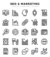 SEO & Marketing Icons Pack. Lineal icons set. Lineal icon collection set.