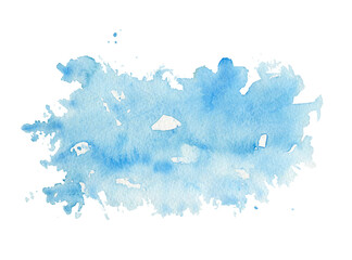 One light blue watercolor stain isolated on white background. Watercolor hand drawn illustration