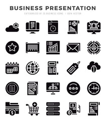 Collection of Business Presentation 25 Glyph Icons Pack.