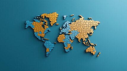 Global Trade Puzzle: Minimalist Digital Art Depicting International Trade Barriers and Cooperation