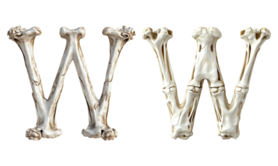letter font "W" made of bones and skulls for halloween parties and horror festivals