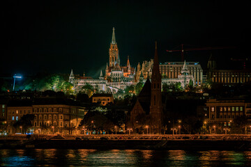 Fototapeta premium night view to the Mattyash church in Budapest