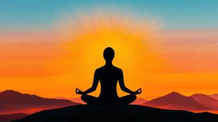 A serene silhouette of a person meditating at sunset, radiating peace and tranquility amidst vibrant golden hues, symbolizing emotional clarity and mindfulness