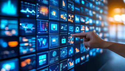 Futuristic Business Dashboard Visualizing Innovation Through Digital Technology and Communication