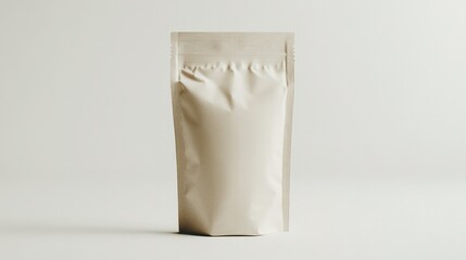 A clean white background featuring an eco-friendly paper pouch with a resealable top, ideal for food or snack packaging.