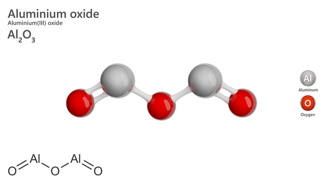 Model of aluminum oxide Al2O3. Aluminum oxide is an odorless white crystalline powder. Aluminum oxide is widely used in the mining industry and the production of ceramics. White back. 3d illustration
