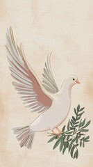 Fototapeta premium Illustration of a Dove with Olive Branch