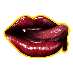 lips isolated on white, vampire lips illustration. Halloween sticker.