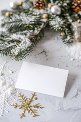 Festive Christmas Card with Gold Wrapped Gifts and Evergreen Branches