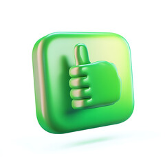 A green "like" icon, symbolizing approval, positivity, and environmental friendliness, typically used in eco-conscious designs.