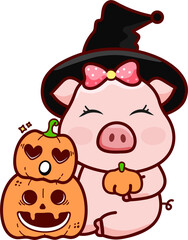 Cartoon Halloween Pig Doodle
