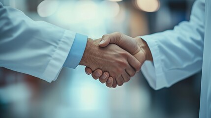 Two people shaking hands in a hospital setting