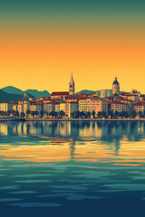 Fototapeta premium Split, Croatia, color pen pencil hand-drawn effect drawing illustration for travel poster, card, wallpaper, backdrop or banner. Modern, clear, artistic and simple