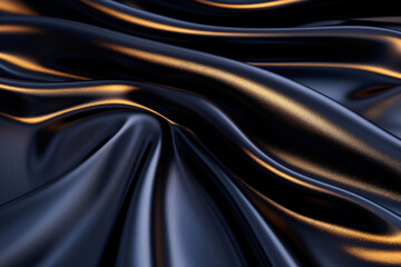 Fototapeta premium The sleek texture of dark fabric cascades with gentle waves, reflecting light to create a rich, luxurious appearance ideal for stylish wallpaper or background applications