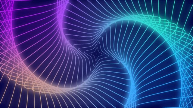 abstract colorful background bright neon rays and glowing lines. Pink yellow blue design animation seamless looping background animation