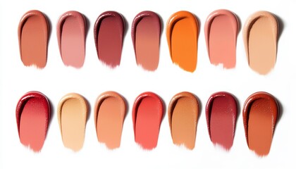 A range of soft cream lip gloss swatches paired with matte golden terra lipsticks, forming a smooth, sophisticated color palette.