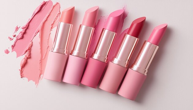 A set of bold Cool Pink lipstick swatches in both matte and satin finishes, creating a gradient effect from light to deep pink.