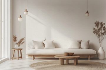 Interior design, minimalist Scandinavian living room, copy space