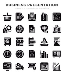 Simple Set of Business Presentation Related Vector Glyph Icons.