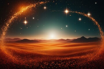 Fototapeta premium Dreamy Abstract Landscape with Vibrant Orange Particles Sparkling Stars and Bright Flickering Light