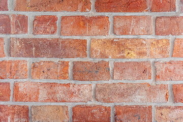Detailed red brick wall background texture, copy space.