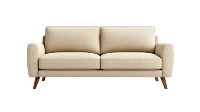 Elegant beige sofa with modern design, perfect for home decor. PNG