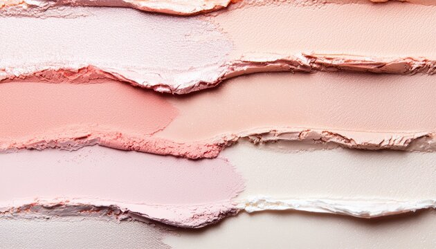 A soft gradient of foiled highlighter swatches in shades of pearl, rose gold, and champagne, blending together with a smooth metallic texture.