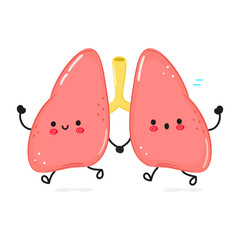 Cute funny running Lungs. Vector hand drawn cartoon kawaii character illustration icon. Isolated on white background. Run Lungs concept