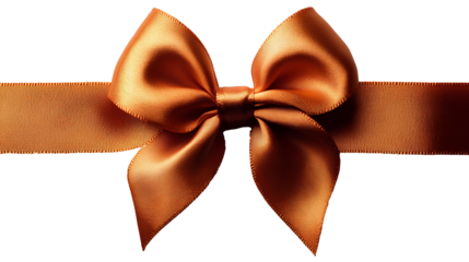 Orange bow for gift wrapping PNG, top view, flat lay design. Festive ribbon bow isolated on transparent background. Elegant and decorative orange bow for presents, holiday gift wrapping, or crafts