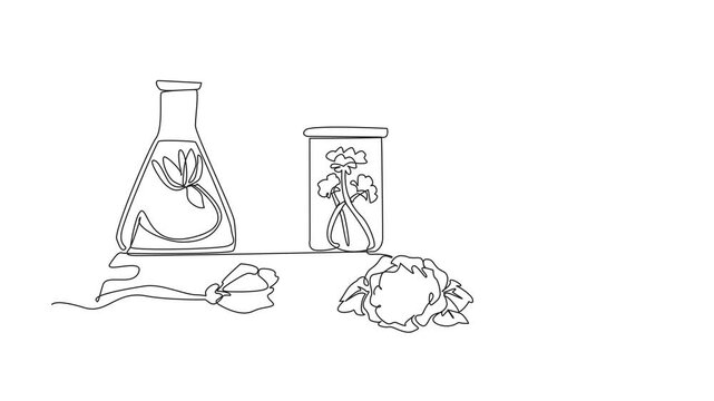 Self drawing animation of single continuous line drawing the perfumer are mixing the best perfume formulas. With floral fragrance. Long lasting fragrance. National Fragrance Day. Full length animated