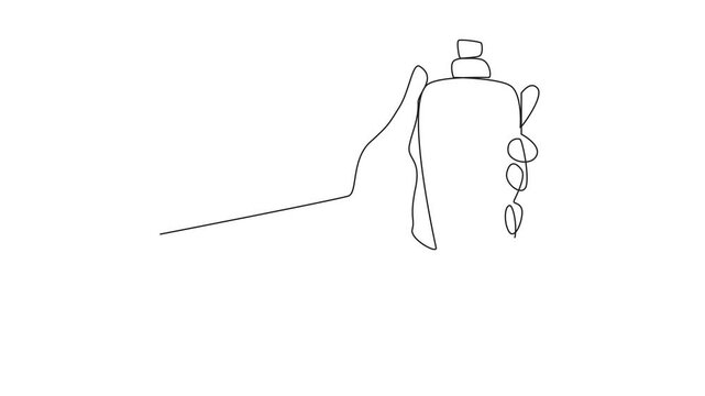 Self drawing animation of single one line drawing hand holding perfume bottle. Eau de toilette. Eau de parfum. Extrait de parfum. Fragrance levels. National Fragrance Day. Full length animated