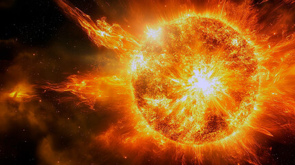 Obraz premium Sun Emitting Massive Solar Flares into the Cosmos During a Magnetic Storm