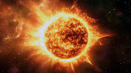 Fototapeta premium Sun Emitting Massive Solar Flares into the Cosmos During a Magnetic Storm