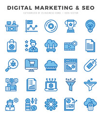 Digital Marketing & SEO icons set. Collection of simple Two Color web icons.