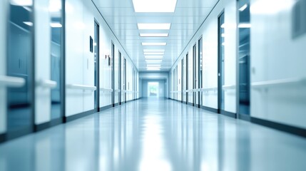 Scientific laboratory entrance with a blurred corridor featuring elements of science and technology Suitable for educational and industry related themes 3D render