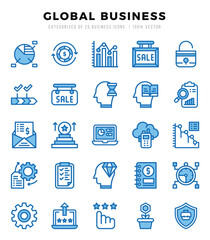 Global Business icons Pack. Two Color icons set. Global Business collection set.