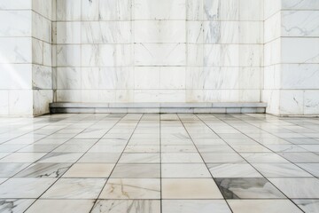 Fototapeta premium White room minimal row Tiles marble floor with white wall
