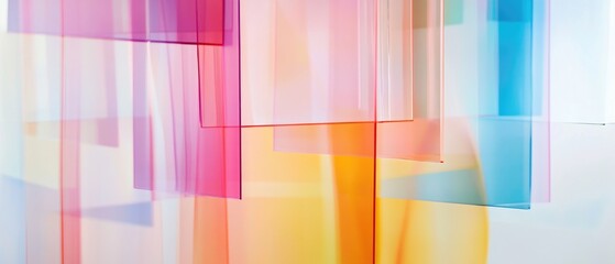 Obraz premium Abstract and blurred rectangular shapes in varying hues on a white backdrop