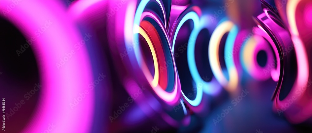 Wall mural futuristic abstract 3d rendering featuring vibrant circular shapes
