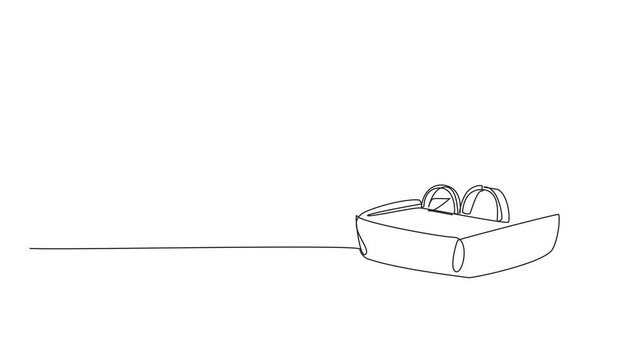 Animated self drawing of continuous one line drawing open ring box containing two rings. Final preparation before wedding party. A pair of diamond rings. National Proposal Day. Full length animation