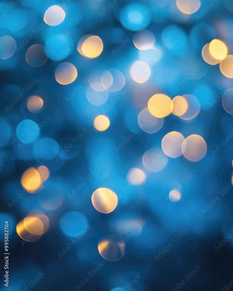 Poster defocused abstract blue bokeh with unique festive lighting